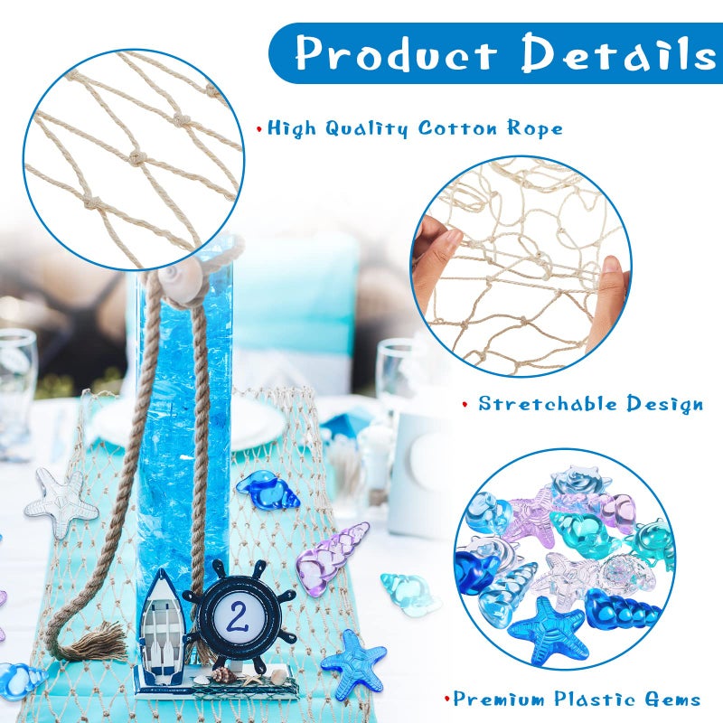 Tudomro Mermaid Fishing Net Decor Table Runner Wall Hanging Fishnet for Party Decorations 38 x 67 Inches Beach Ocean Themed Cotton Netting Toys Natural Netting for Nautical Party Accessory(1 Set) - Image 4